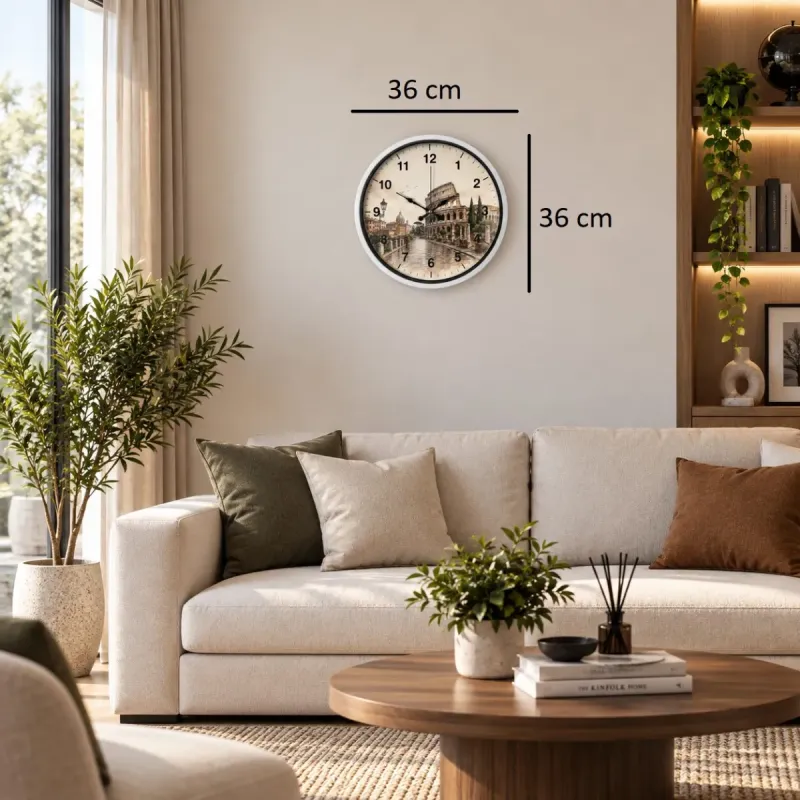 Roma Rakamlı Beyaz Plastik Duvar Saati 36 cm · Model PP-36106W