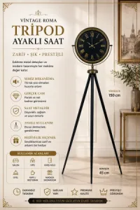 Roma Rakamlı Retro Görünümlü Eskitme Metal Ayaklı Tripod Saat 150 x 45 cm · Model AS-4073E