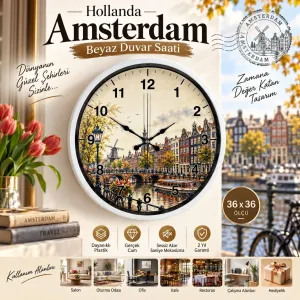 Beyaz Plastik Duvar Saati 36 cm · Model PP-36109W