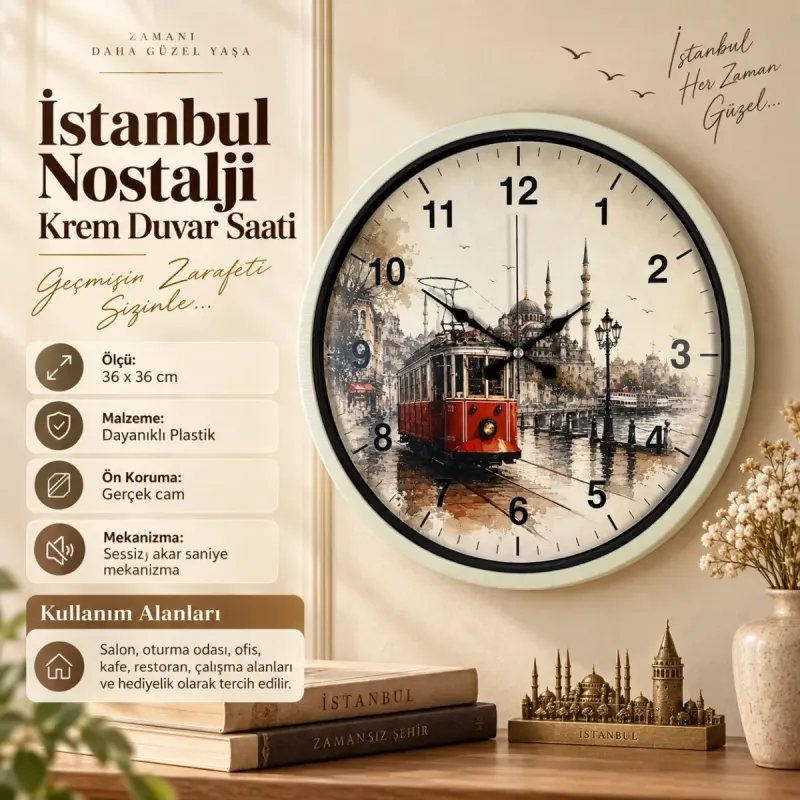 Krem Plastik Duvar Saati 36 cm · Model PP-36101X
