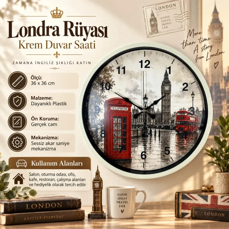 Krem Plastik Duvar Saati 36 cm · Model PP-36103X