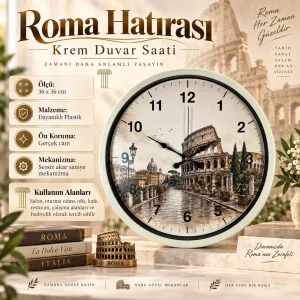 Roma Rakamlı Krem Plastik Duvar Saati 36 cm · Model PP-36106X