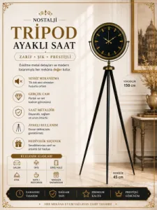 Eskitme Metal Ayaklı Tripod Saat 150 x 45 cm · Model AS-4088E