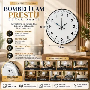 Bombeli Camlı Beyaz Plastik Duvar Saati 35 cm · Model BM-3505