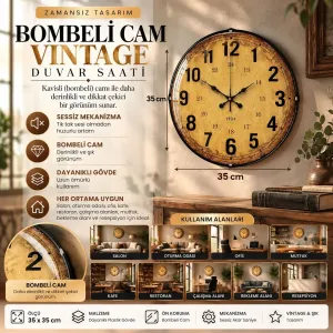 Bombeli Camlı Retro Görünümlü Siyah Plastik Duvar Saati 35 cm · Model BM-3513