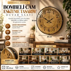 Bombeli Camlı Gold Plastik Duvar Saati 35 cm · Model BM-3515