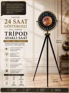 Göstergeli Eskitme Metal Ayaklı Tripod Saat 150 x 45 cm · Model AS-4095E