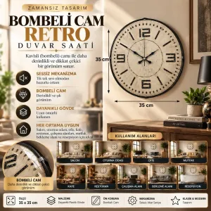 Bombeli Camlı Krem Plastik Duvar Saati 35 cm · Model BM-3516