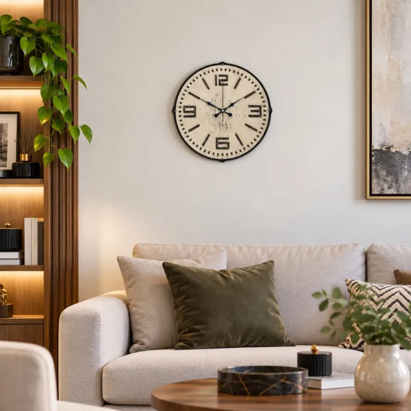 Bombeli Camlı Krem Plastik Duvar Saati 35 cm · Model BM-3516