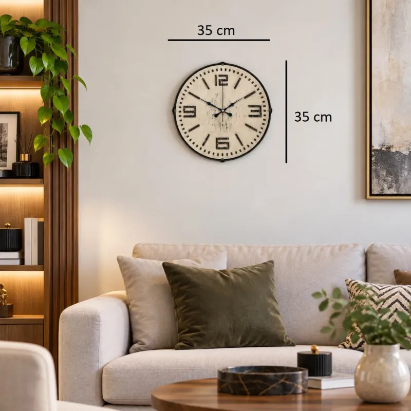 Bombeli Camlı Krem Plastik Duvar Saati 35 cm · Model BM-3516