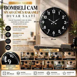 Bombeli Camlı Beyaz Plastik Duvar Saati 35 cm · Model BM-3531