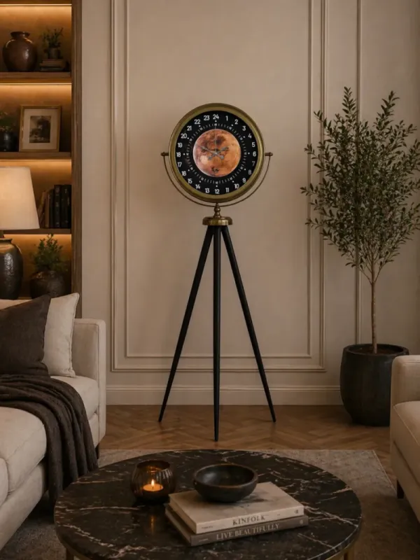 Göstergeli Eskitme Metal Ayaklı Tripod Saat 150 x 45 cm · Model AS-4095E