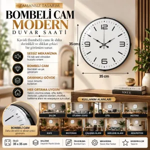 Bombeli Camlı Beyaz Plastik Duvar Saati 35 cm · Model BM-3508