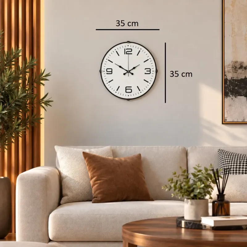Bombeli Camlı Beyaz Plastik Duvar Saati 35 cm · Model BM-3508