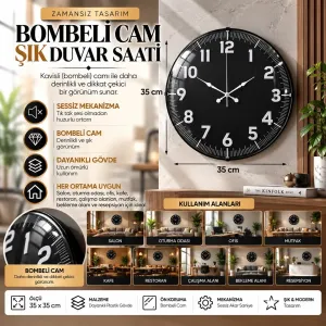 Bombeli Camlı Beyaz Plastik Duvar Saati 35 cm · Model BM-3537