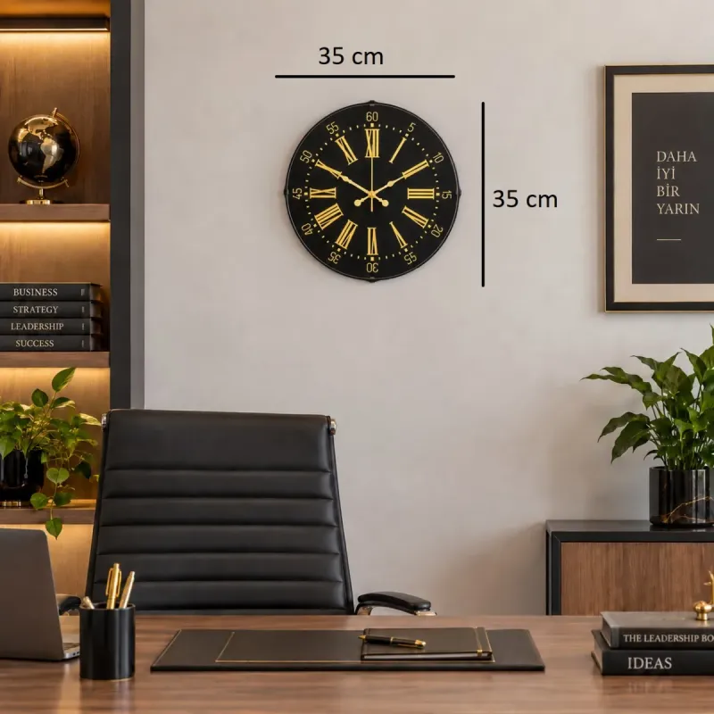 Roma Rakamlı Bombeli Camlı Gold Plastik Duvar Saati 35 cm · Model BM-3558