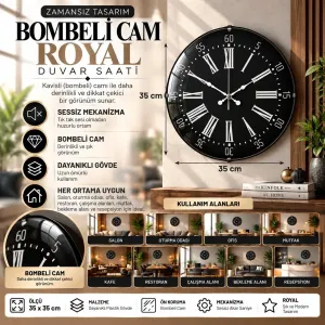 Roma Rakamlı Bombeli Camlı Beyaz Plastik Duvar Saati 35 cm · Model BM-3559
