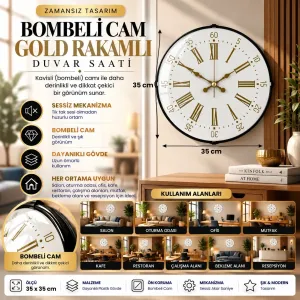 Roma Rakamlı Bombeli Camlı Beyaz Plastik Duvar Saati 35 cm · Model BM-3574