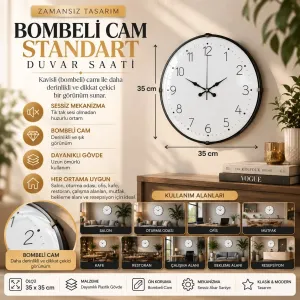 Bombeli Camlı Beyaz Plastik Duvar Saati 35 cm · Model BM-3504