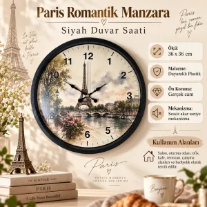 Roma Rakamlı Siyah Plastik Duvar Saati 36 cm · Model PP-36104B