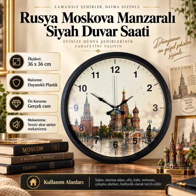Siyah Plastik Duvar Saati 36 cm · Model PP-36110B