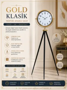 Gold Metal Ayaklı Tripod Saat 150 x 45 cm · Model AS-4001G