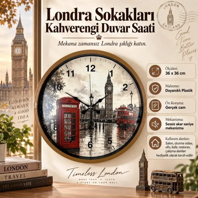 Kahverengi Plastik Duvar Saati 36 cm · Model PP-36103I
