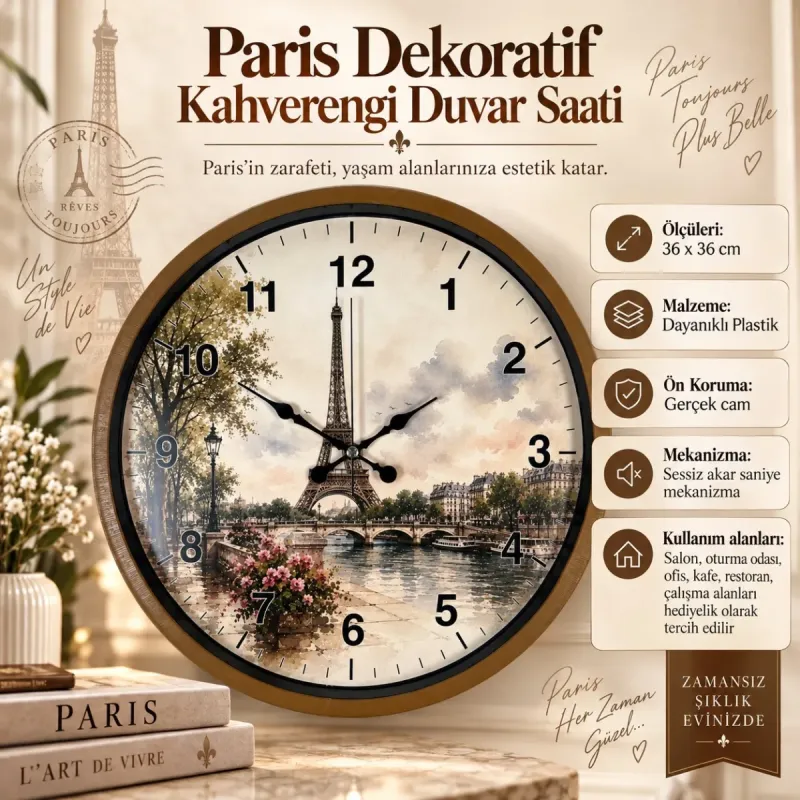 Kahverengi Plastik Duvar Saati 36 cm · Model PP-36104I