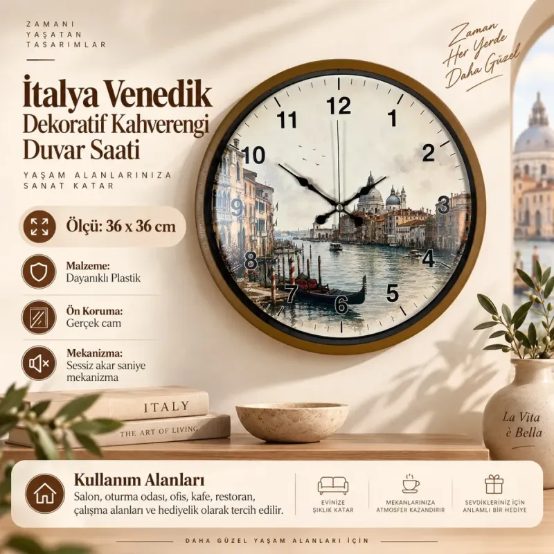 Kahverengi Plastik Duvar Saati 36 cm · Model PP-36107I