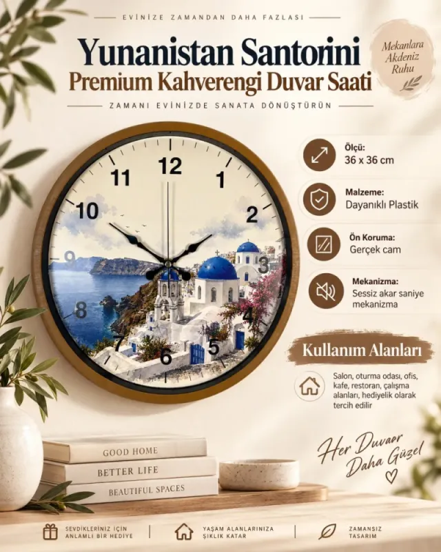 Kahverengi Plastik Duvar Saati 36 cm · Model PP-36108I