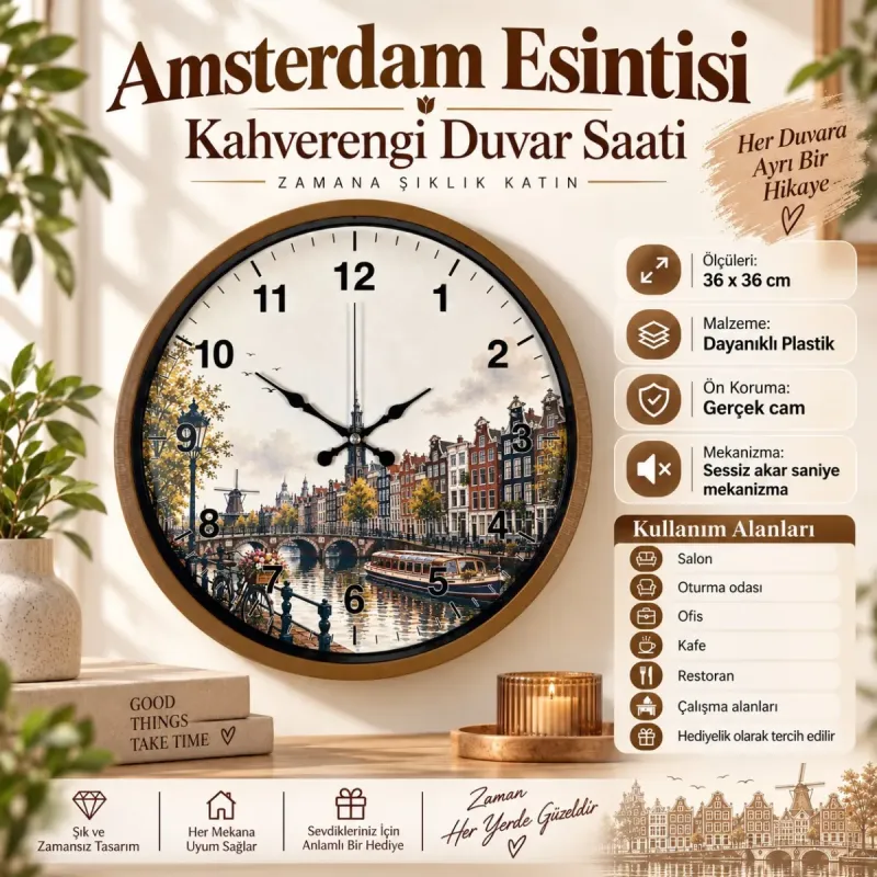 Kahverengi Plastik Duvar Saati 36 cm · Model PP-36109I