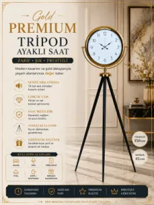 Gold Metal Ayaklı Tripod Saat 150 x 45 cm · Model AS-4004G