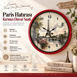 Kırmızı Plastik Duvar Saati 36 cm · Model PP-36104R