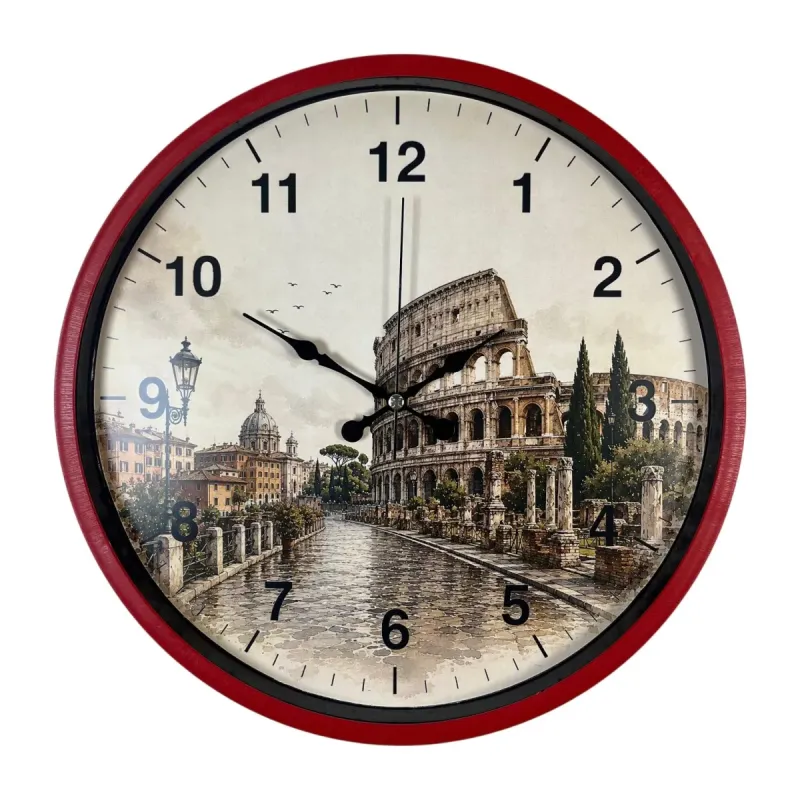 Roma Rakamlı Kırmızı Plastik Duvar Saati 36 cm · Model PP-36106R