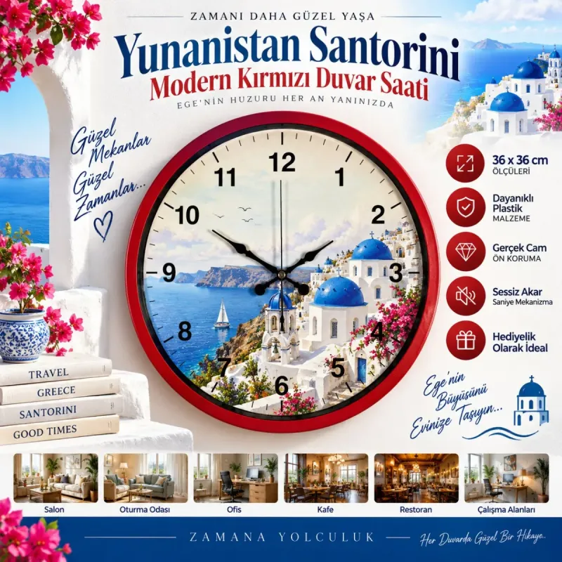 Kırmızı Plastik Duvar Saati 36 cm · Model PP-36108R