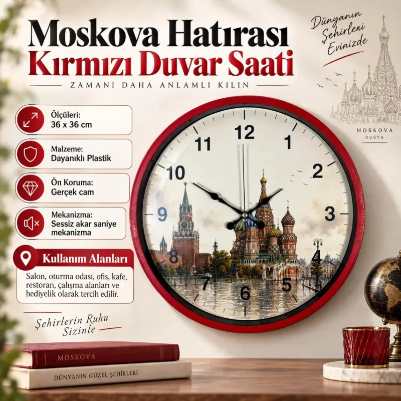 Kırmızı Plastik Duvar Saati 36 cm · Model PP-36110R