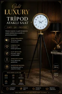 Gold Metal Ayaklı Tripod Saat 150 x 45 cm · Model AS-4005G