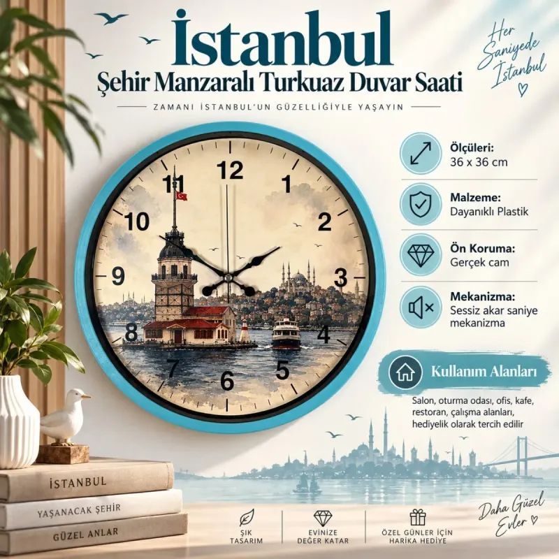 Turkuaz Plastik Duvar Saati 36 cm · Model PP-36102T