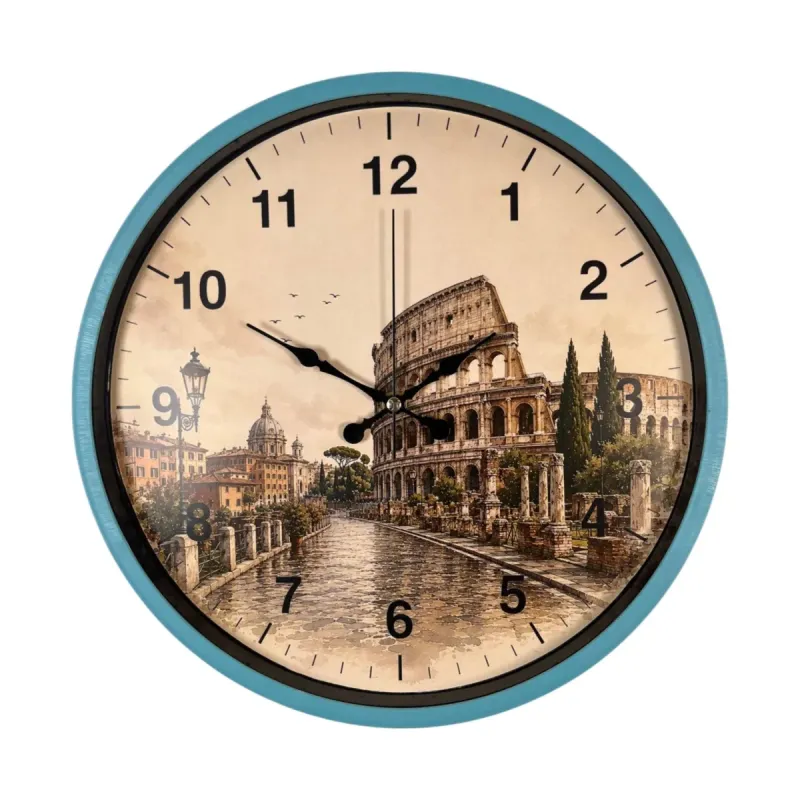 Roma Rakamlı Turkuaz Plastik Duvar Saati 36 cm · Model PP-36106T