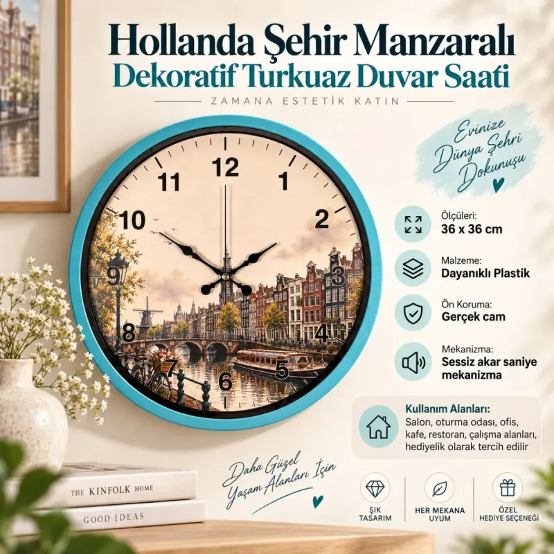 Turkuaz Plastik Duvar Saati 36 cm · Model PP-36109T
