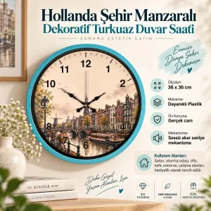Turkuaz Plastik Duvar Saati 36 cm · Model PP-36109T