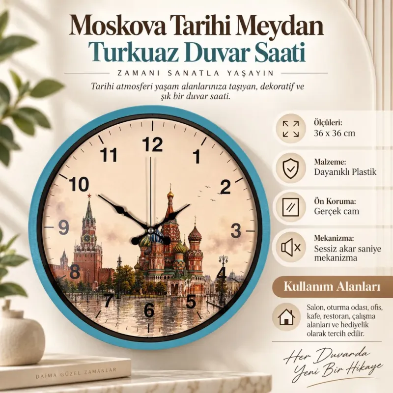 Turkuaz Plastik Duvar Saati 36 cm · Model PP-36110T