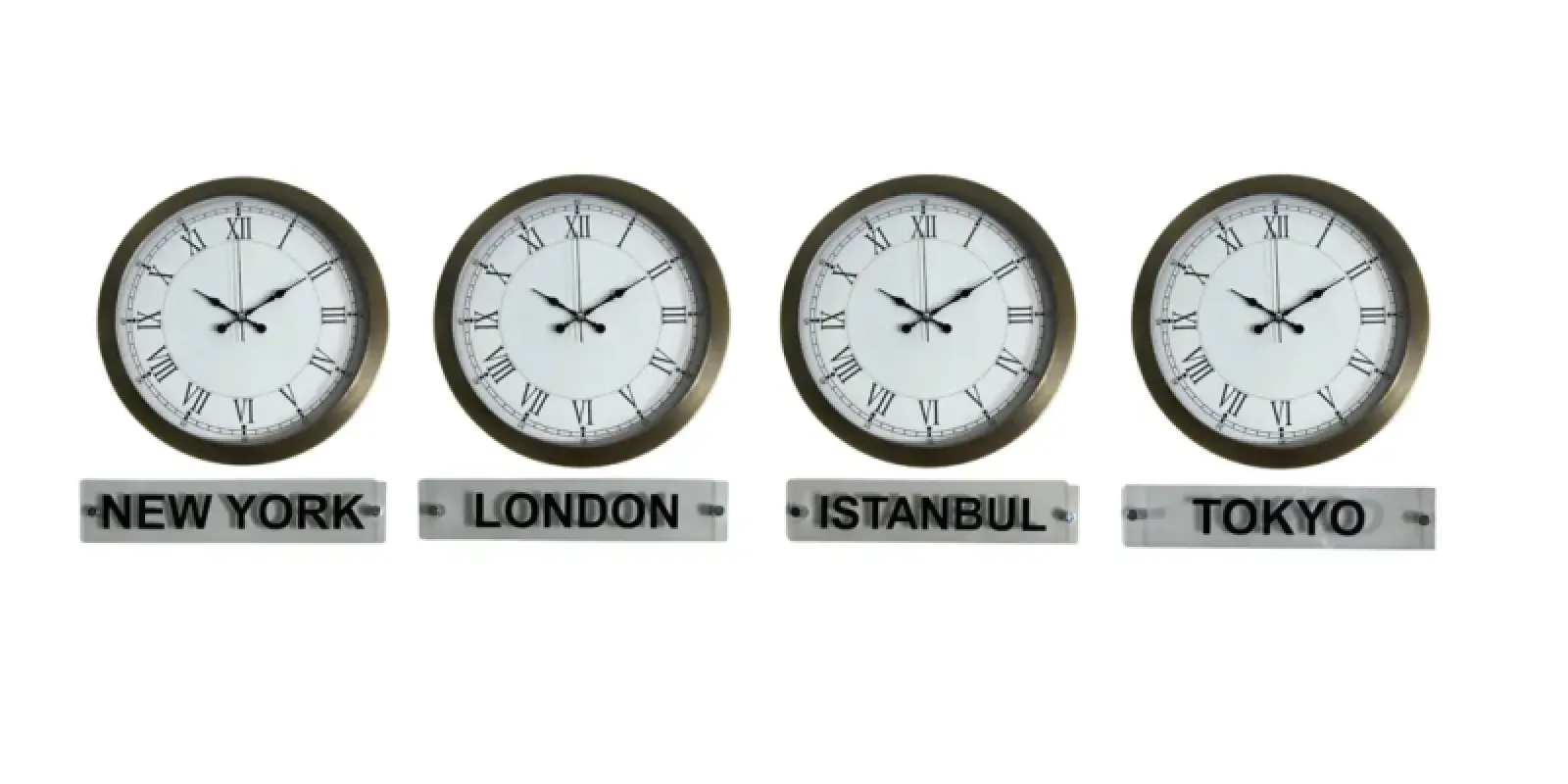 4 lü Tabelalı 36 Cm Eskitme Metal Dünya Saati