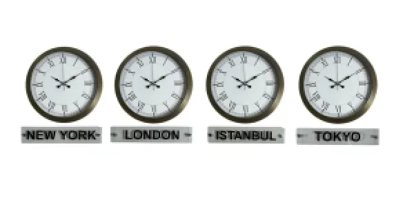 4 lü Tabelalı 36 Cm Eskitme Metal Dünya Saati