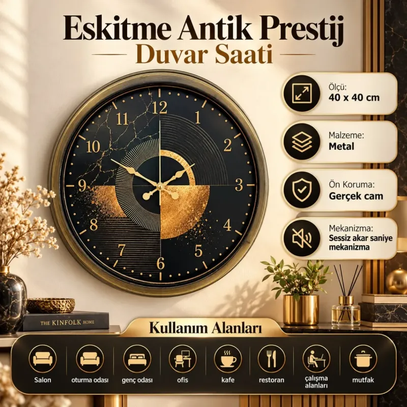 Eskitme Metal Duvar Saati 40 cm · Model 40122E