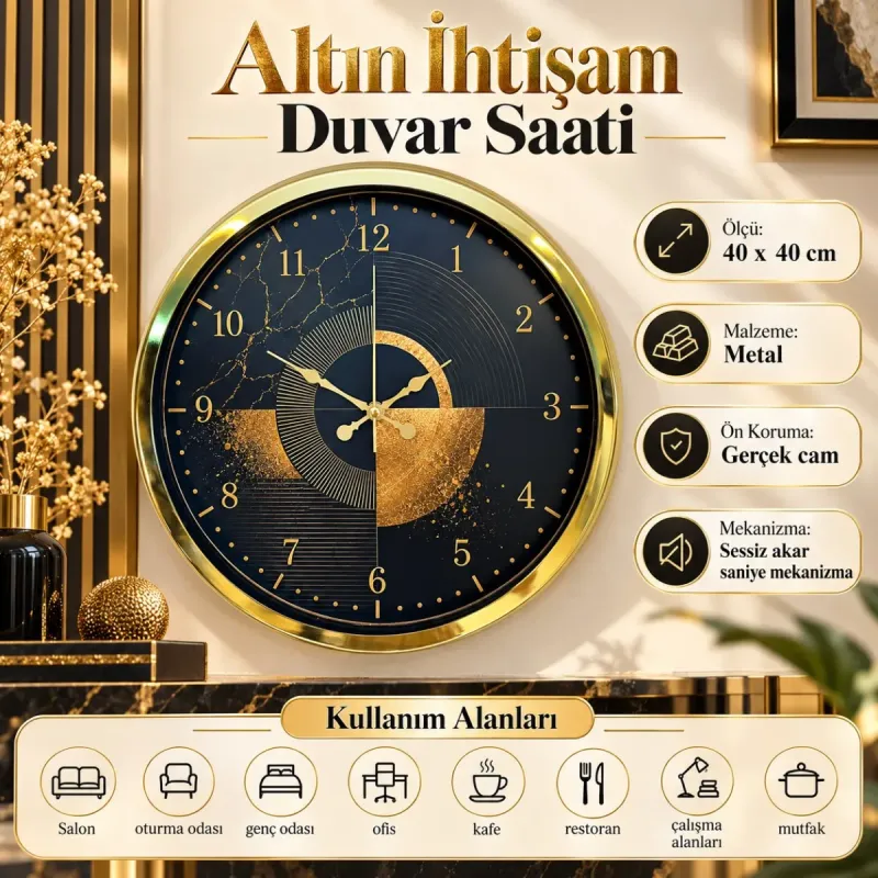 Gold Metal Duvar Saati 40 cm · Model 40122G