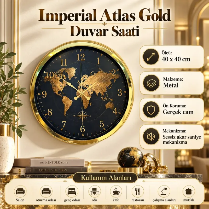 Gold Metal Duvar Saati 40 cm · Model 40123G