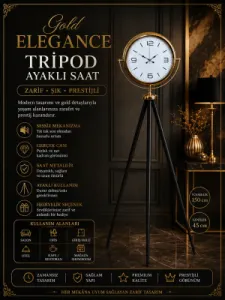Gold Metal Ayaklı Tripod Saat 150 x 45 cm · Model AS-4008G