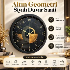 Siyah Metal Duvar Saati 40 cm · Model 40122B