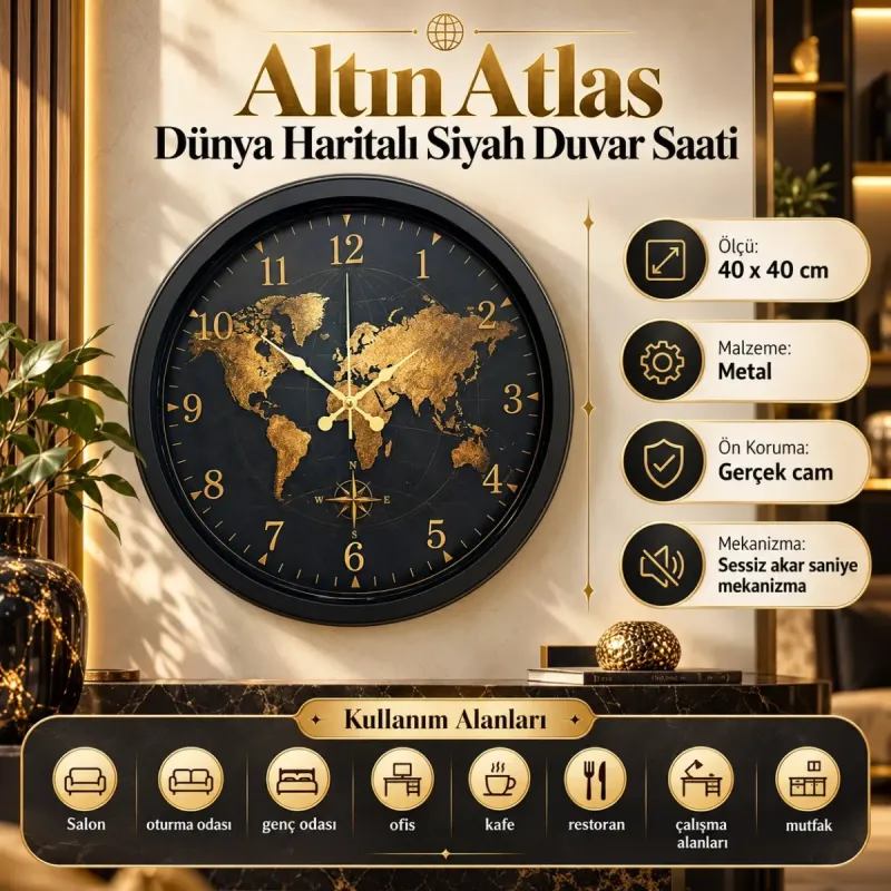 Siyah Metal Duvar Saati 40 cm · Model 40123B